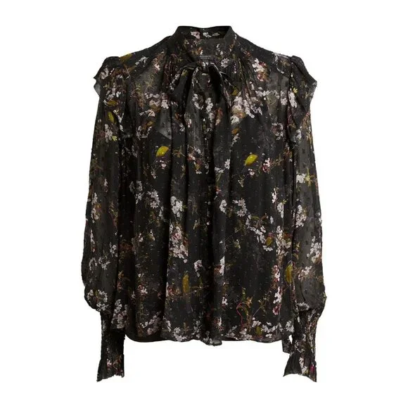 NWOT AllSaints women's Lara chiffon Shirt buttons closure Black Blouse Size 6 - Picture 4 of 14